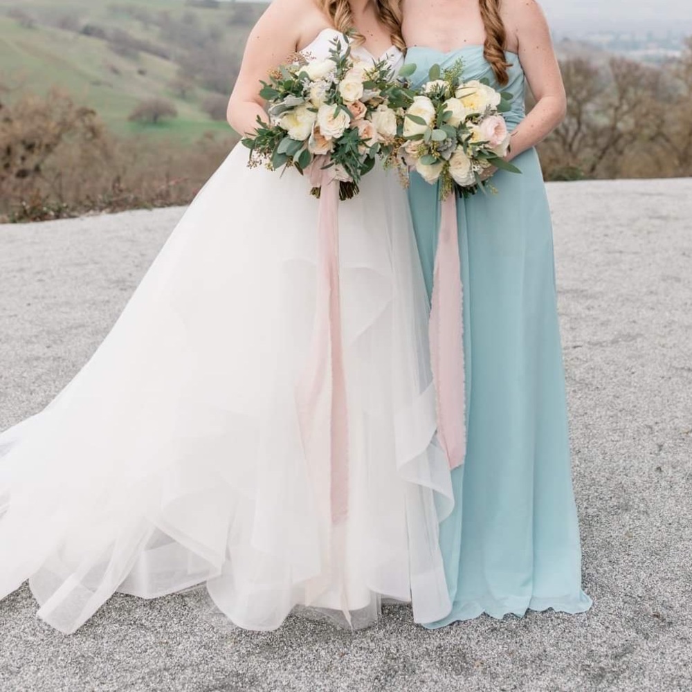 Weddington Way Size 4 Strapless Blue Flowy Bridesmaid Dress - Picture 2 of 8